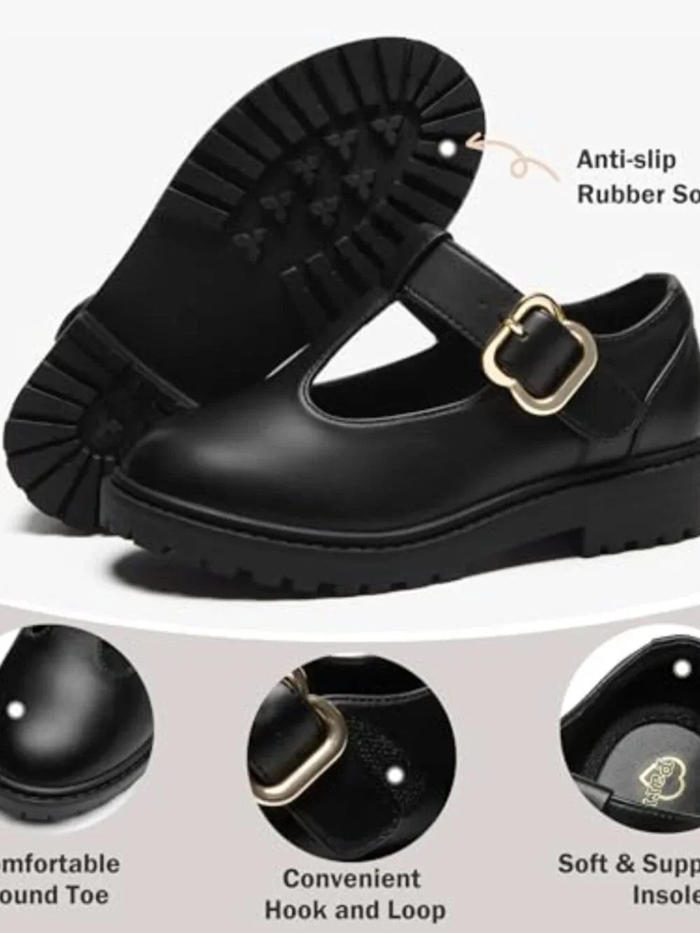 Mary Jane Shoes Girls School Uniform Flats T-Strap